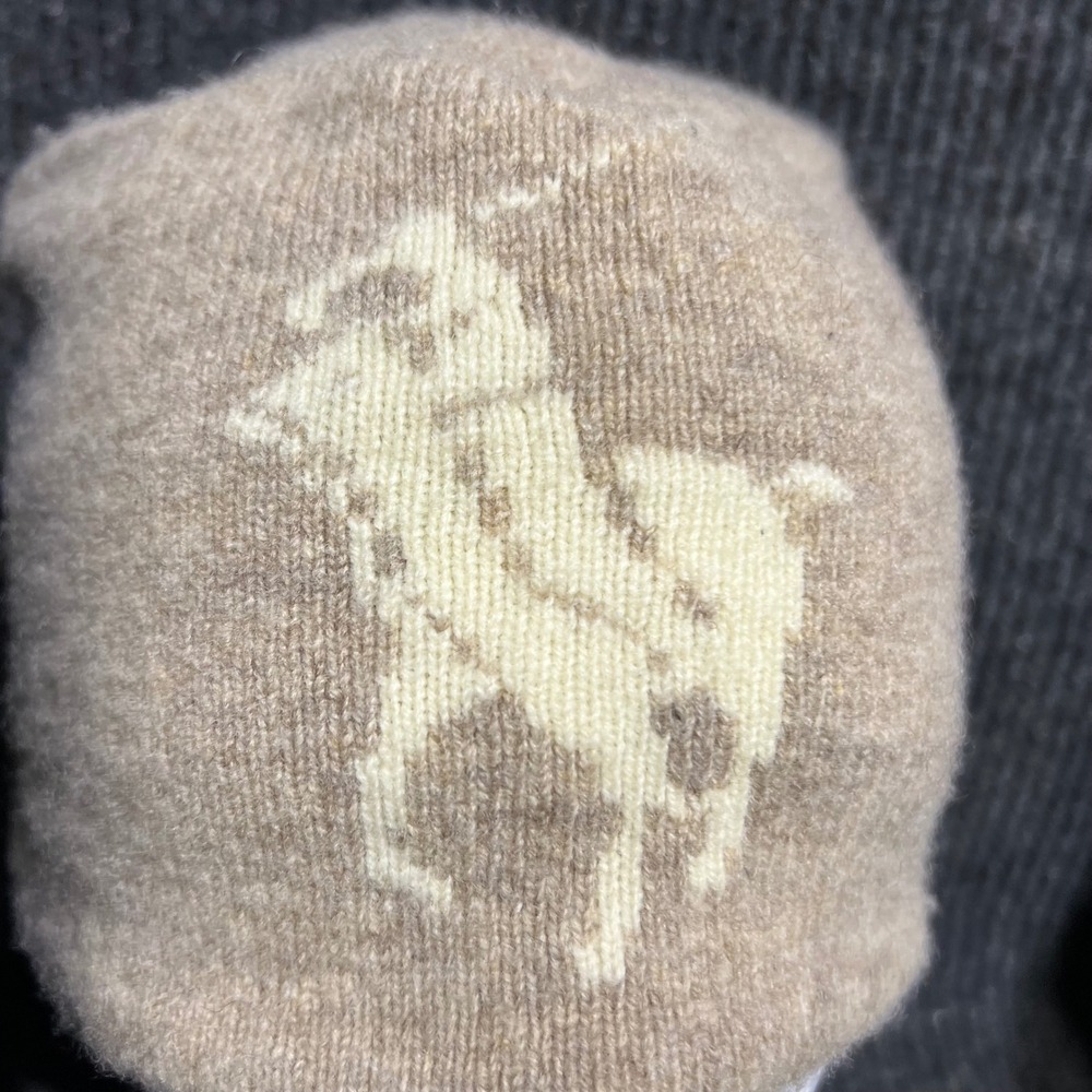 Vintage Polo Ralph Lauren Beanie Unisex OS Tan Lambswool Big Pony Fleece Lined - Picture 5 of 9